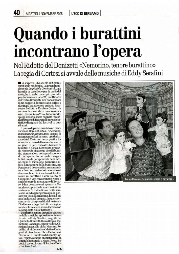 Quando i burattini incontrano l’opera – L’Eco di Bergamo – 4/11/2008