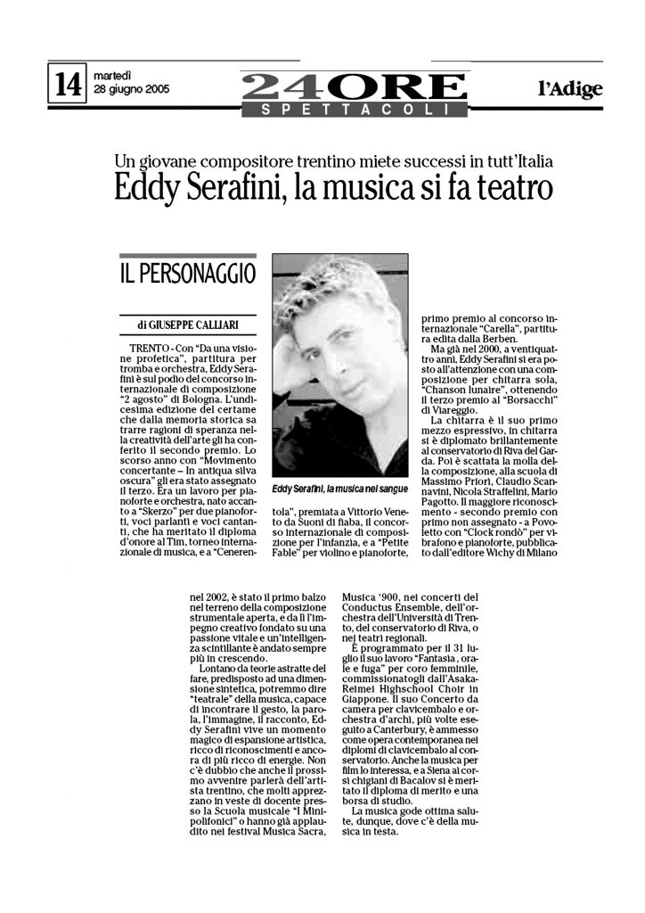 Eddy Serafini, la musica si fa teatro – l’Adige – 28/06/2005